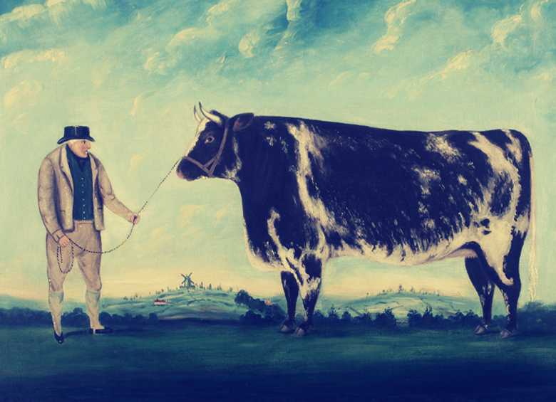 A Primative painting of a cow